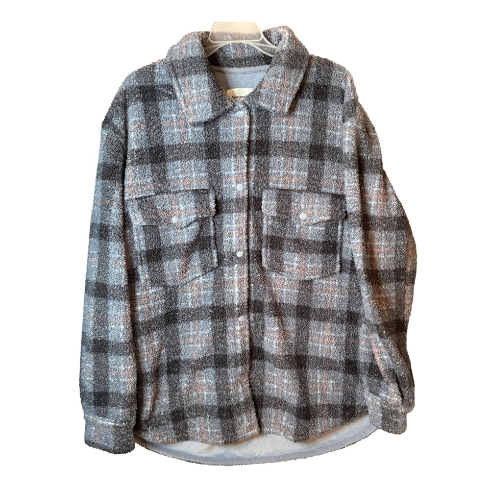 Abercrombie & Fitch Cozy Sherpa Shacket Womens XL Plaid Fleece Cabincore Snap
